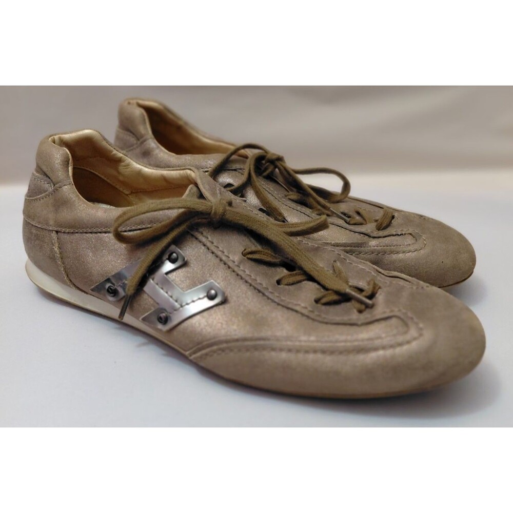 Hogan Olympia Metallic Brown/Silver Leather Trainers Sneakers Women’s Size 10